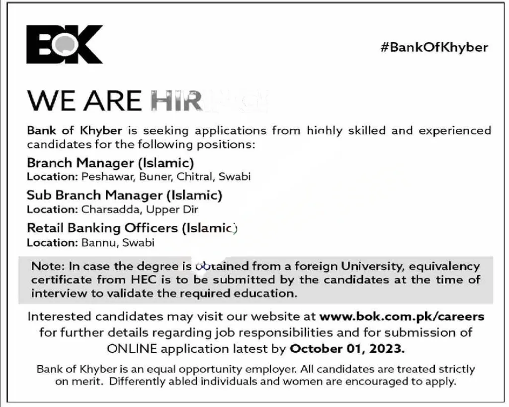 Bank Of Khyber Career Apply Online 2023