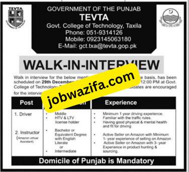 Latest TEVTA Jobs Advertisement in Punjab 2024 online apply through the Application Form